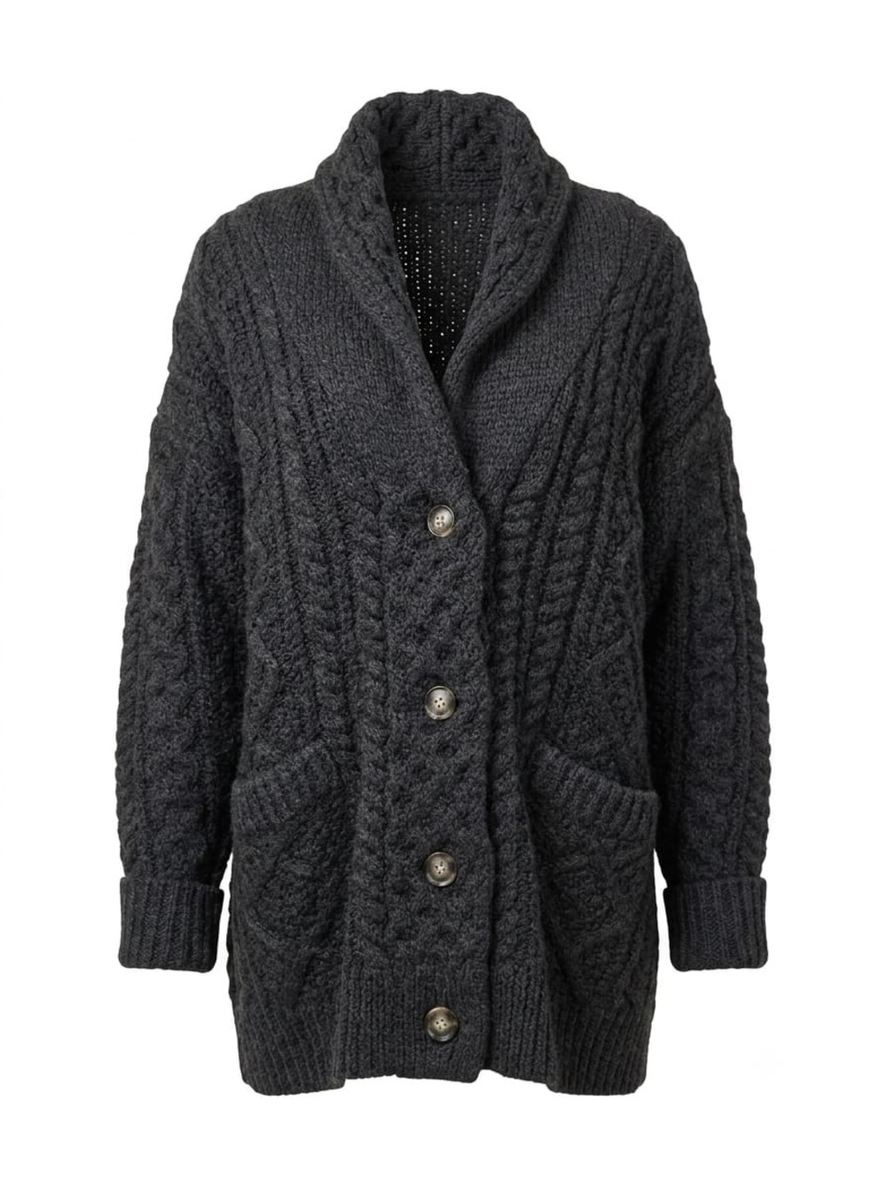 Isabel Marant Oversized Charcoal Cable Knit Shawl Collar Cardigan - Women
